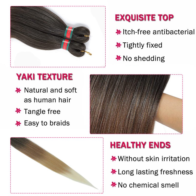 FAYETA 36'' Ombre Pre Stretched Braiding Hair Yaki Texture Crochet Braid Hair Extensions 4 Tones Braiding Hair Pre Stretched (7packs,1b/30/27/613) - Image 2